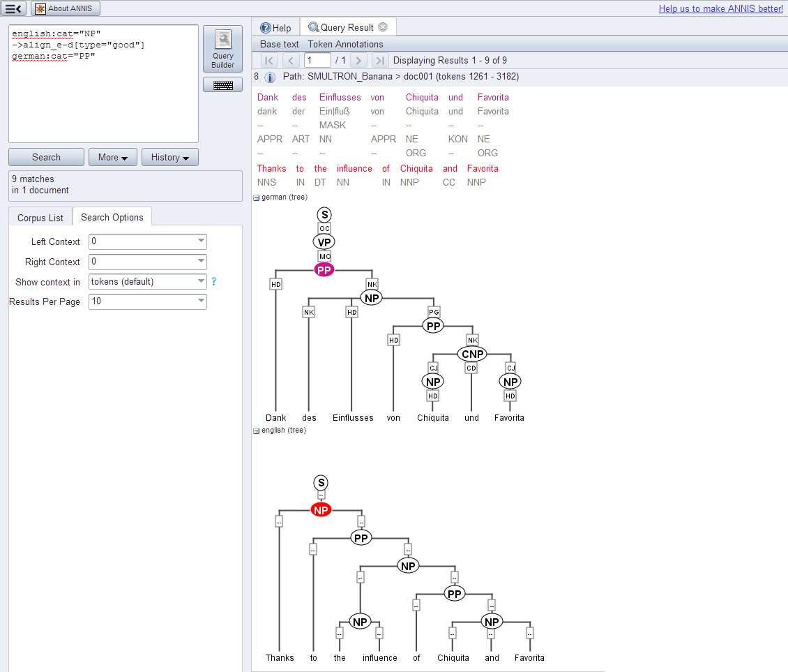 Parallel aligned data with a separate syntax tree for each language